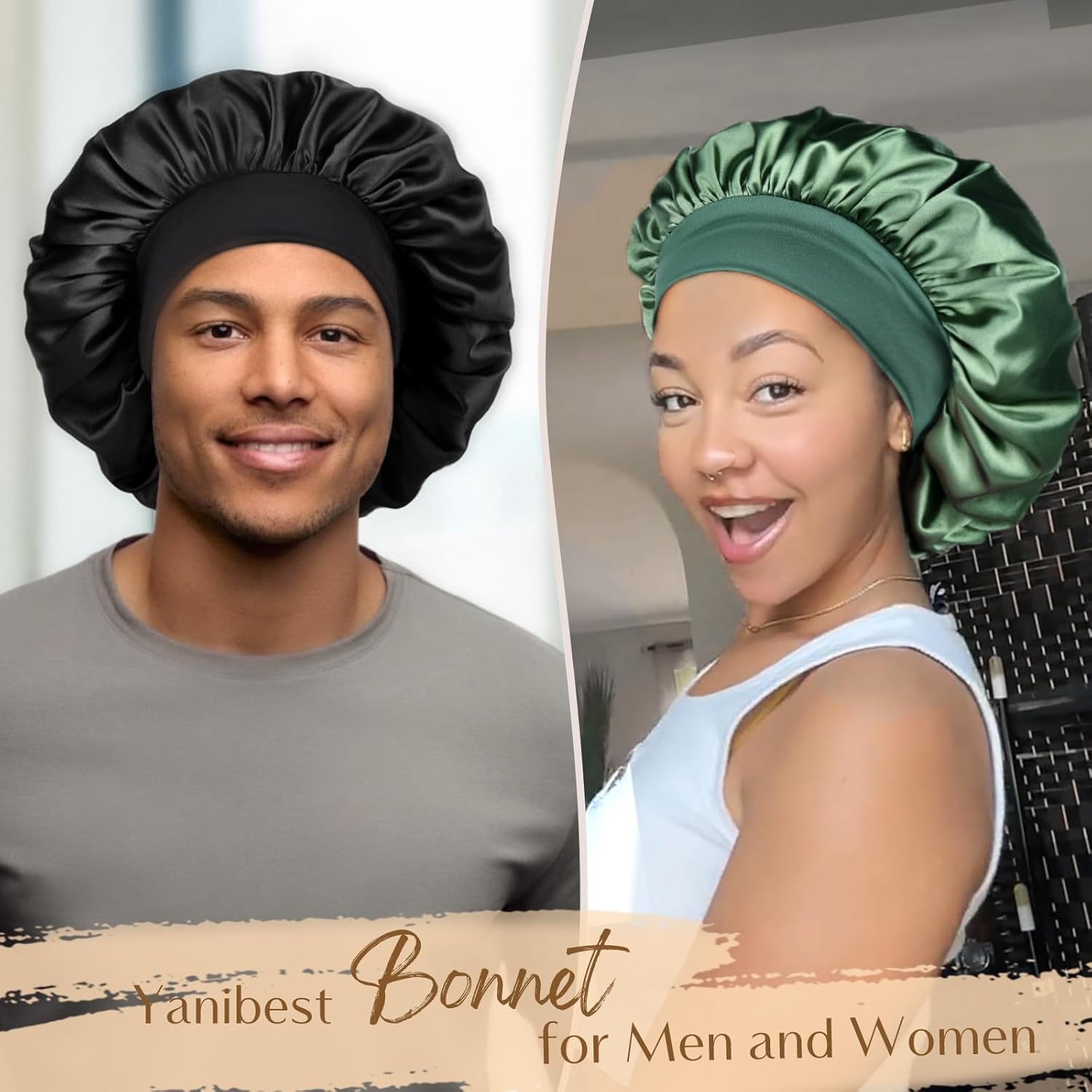 YANIBEST Silk Bonnet for Men Women Hair Bonnet for Sleeping Double Layer Satin Bonnets for Black Women Curly Hair Sleep Cap