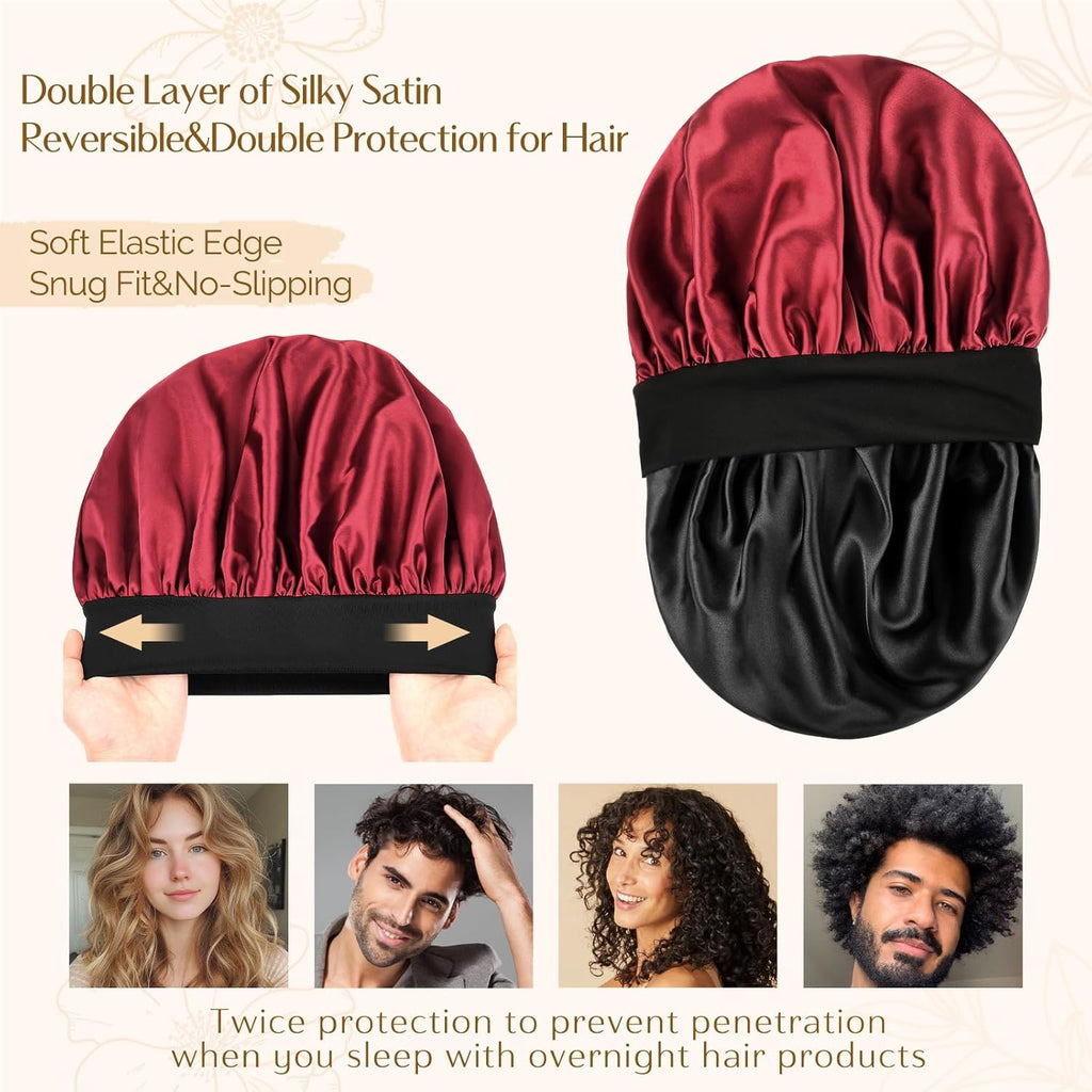 YANIBEST Silk Bonnet for Men Women Hair Bonnet for Sleeping Double Layer Satin Bonnets for Black Women Curly Hair Sleep Cap