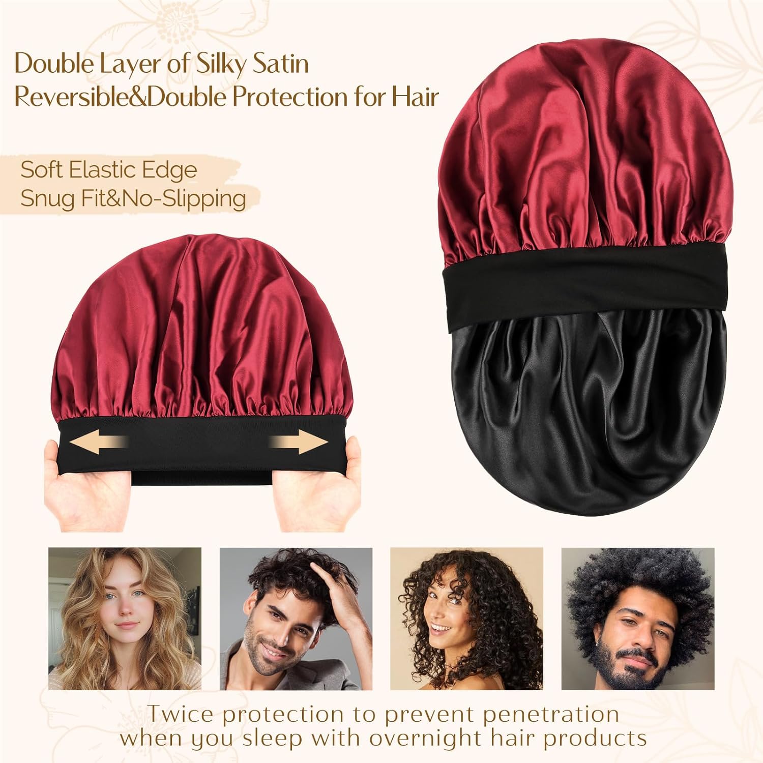 YANIBEST Silk Bonnet for Men Women Hair Bonnet for Sleeping Double Layer Satin Bonnets for Black Women Curly Hair Sleep Cap