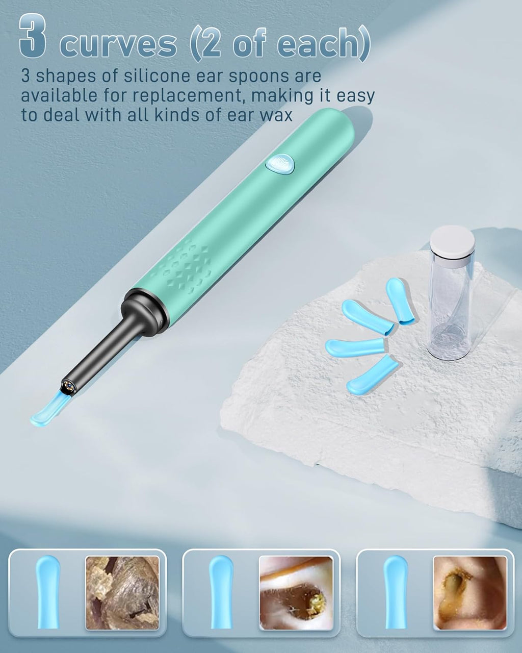 Ear Wax Removal Tool Camera - Ear Cleaner with Camera,1080P Otoscope, Ear Cleaning Tool with 4 Ear Spoon, Ear Camera for iPhone & Android Phones - Blue
