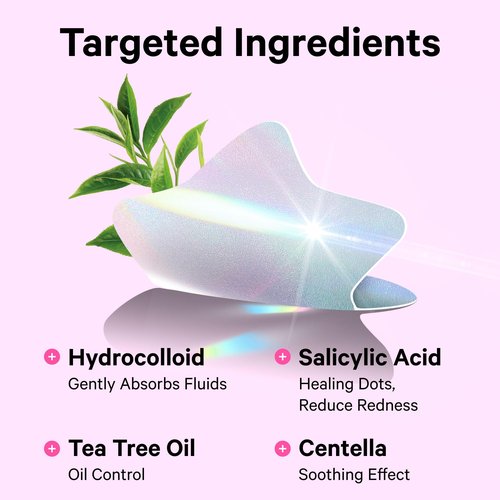 Sosky Hologram Pimple Patches for Face, Hydrocolloid Acne Patches with Salicylic Acid, Cute Star Zit Stickers,Colorful Blemish Covers,36 Count Pink Heart Moon Flower