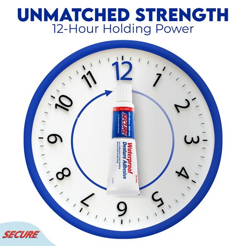 Secure Waterproof Denture Adhesive - Zinc Free - Extra Strong 12 Hour Hold - 1.4 oz (Pack of 4)