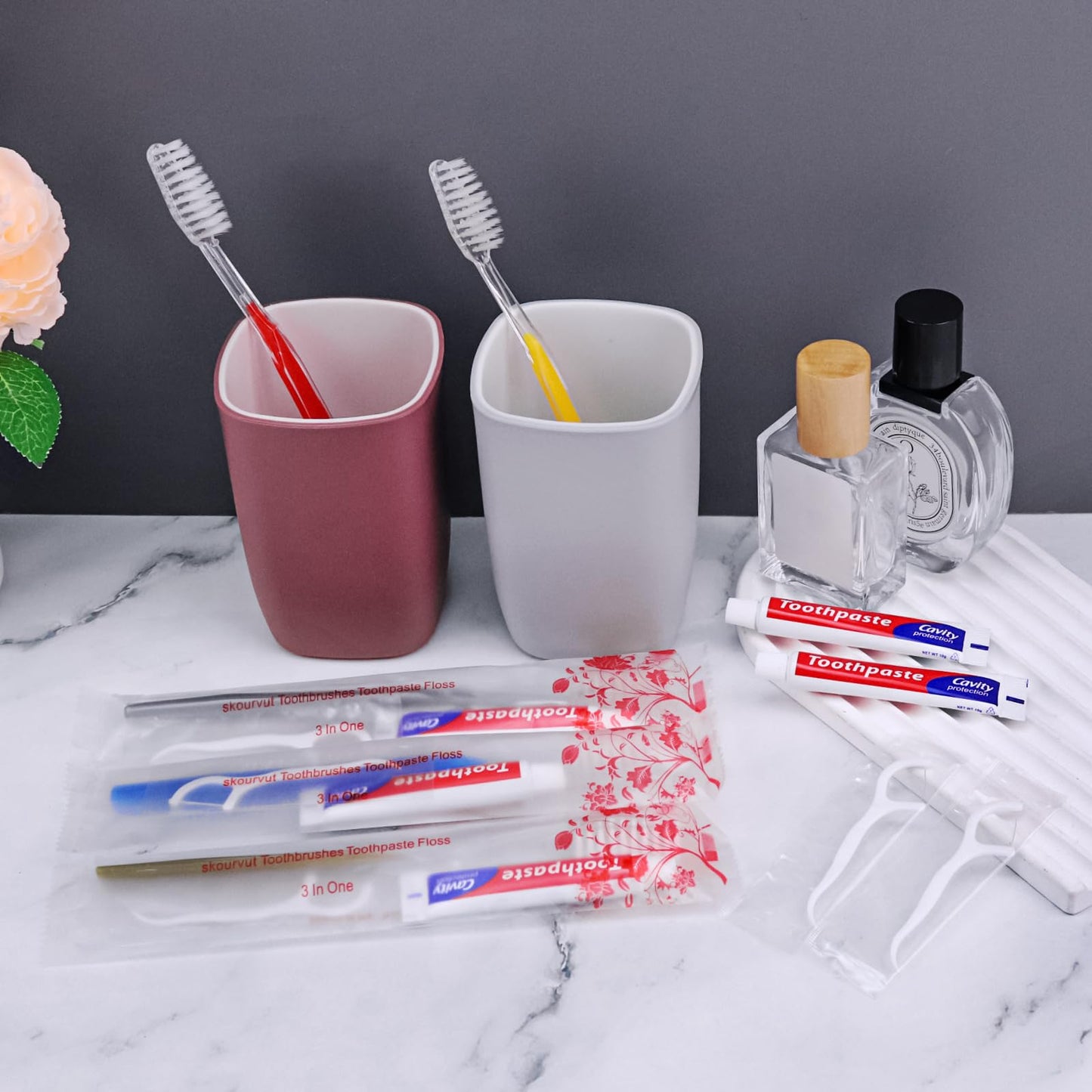 Disposable Toothbrushes with Toothpaste and Floss Individually Wrapped, 5 Colors Bulk Toothbrush and Toothpaste 10g, Dental Floss Pick, Travel Toothbrush Set for Homeless,Air Bnb/Hotel/Guest (20)