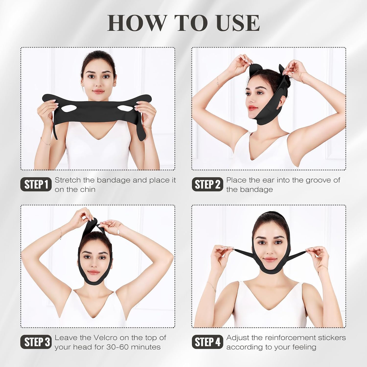 Chin Strap for Sleeping,Adjustable Chin Strap,Jaw Strap,Jawline Shaper,V Line Lifting Mask,Black,M