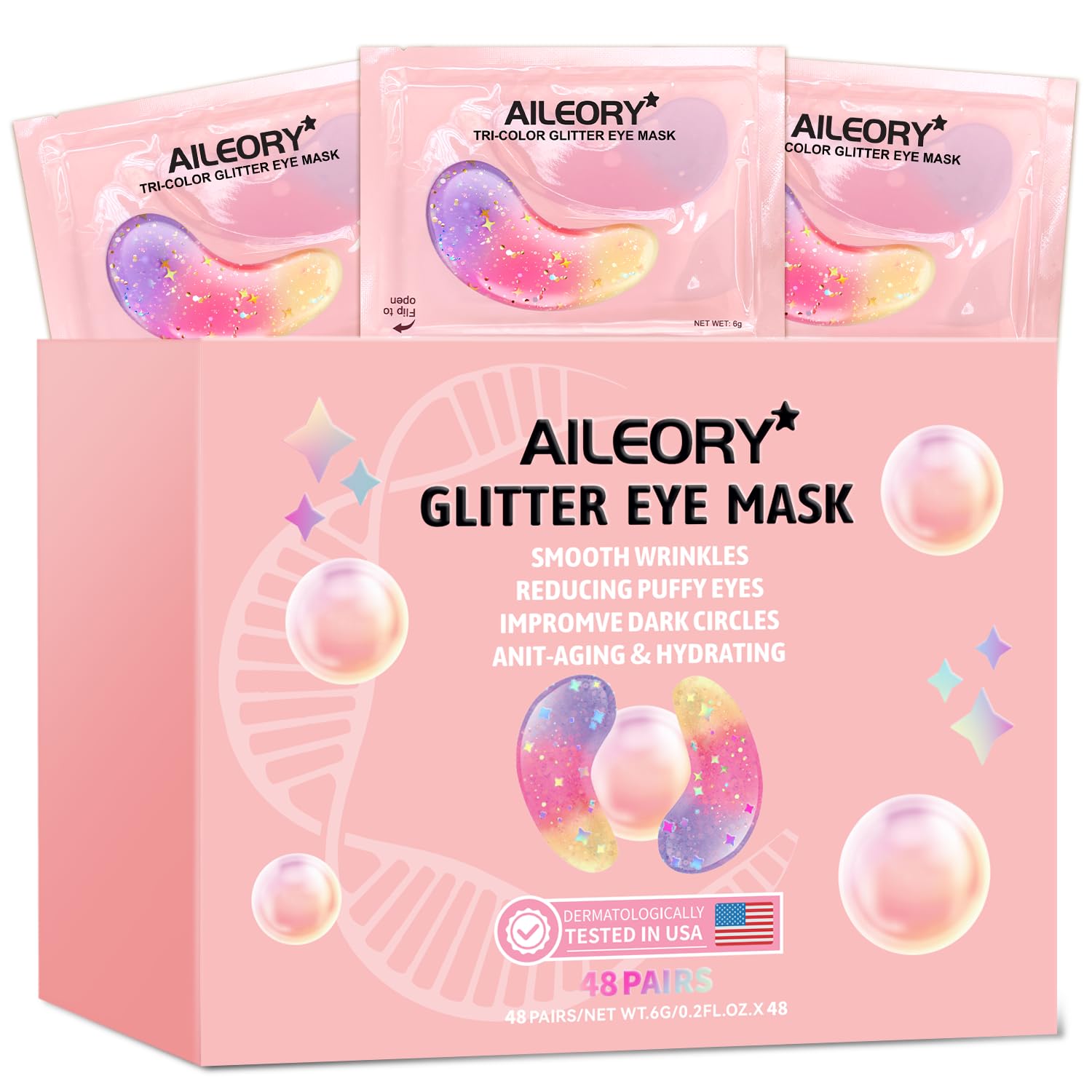 Under Eye Patches (24 Pairs) - New Tri-color Glitter Eye Gel Pads for Dark Circles Puffy Eyes,Under eye Bags,Wrinkles|Natural Collagen Under Eye Mask Patches, Gel Under Eye Patches