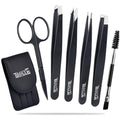TsMADDTs Tweezers Set and Curved Scissors, Professional Stainless Steel Tweezers for Women and Men, 6 Pack Precision Tweezers For Eyebrows for Ingrown Hair, Daily Beauty Tool with Leather Travel Case