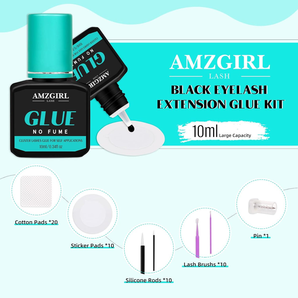 Lash Bond and Seal Eyelash Cluster Glue House of Lash Clusters Mascara Wand Glue 10ml Long Lasting 72 Hours Black Cluster Lash Glue + Lash Seal 2 in 1 Lash Clusters at Home By AMZGlRL(Black)