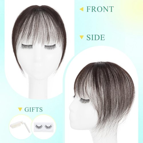Hairro Clip On Bangs Human Hair Bangs Hair Clip In Bangs 3D 360°Cover Topper With Bangs Wispy Air Bangs Hair Pieces Fake Bangs For Women 8 Inches 43g #1B Natural Black