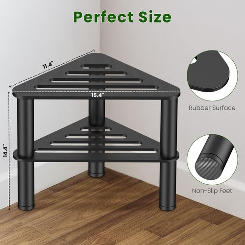 Metal Corner Shower Stool for Shaving Legs, Shower Foot Stool with Storage Shelf, Step Stool & Foot Rest, Waterproof Bathroom Bench Seat, Small Shower Stool for Inside Shower, Feet Adjustable, Black