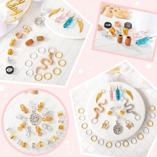 200pcs Dreadlock Hair Beads & Charms Set - Crystal, Metal Coils, Gold/Silver Pendants & Braid Accessories