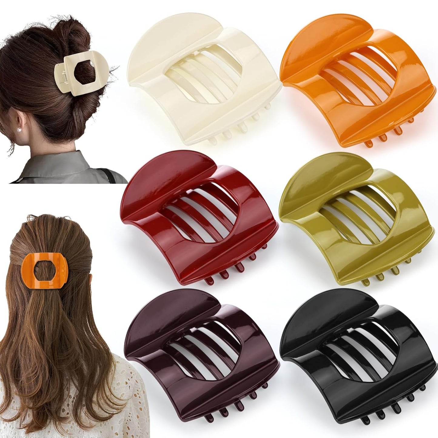 Large Tortoiseshell French Claw Clips - 6 Pack Strong Hold Hair Accessories for Women & Girls