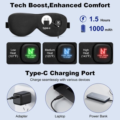 Aroma Season Cordless Heated Eye Mask, Warm Eye Compress for Dry Eyes, Styes, Blepharitis, Chalazion, Moist Heat Treatment to Unclog Lacrimal Glands (Black)