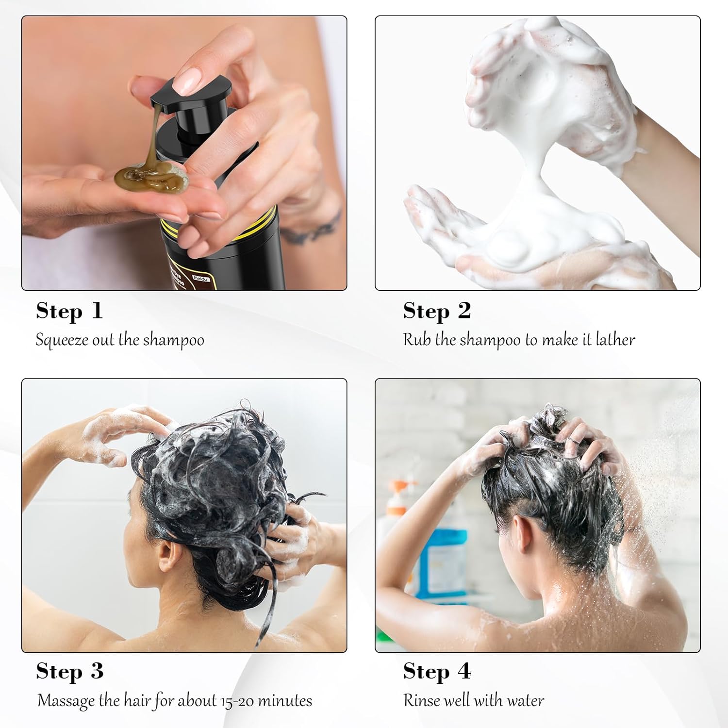 Black Hair Dye Shampoo 3 in 1, Hair Color Shampoo for Cover Grey Hair, Herbal Ingredient for Men and Women (Black)