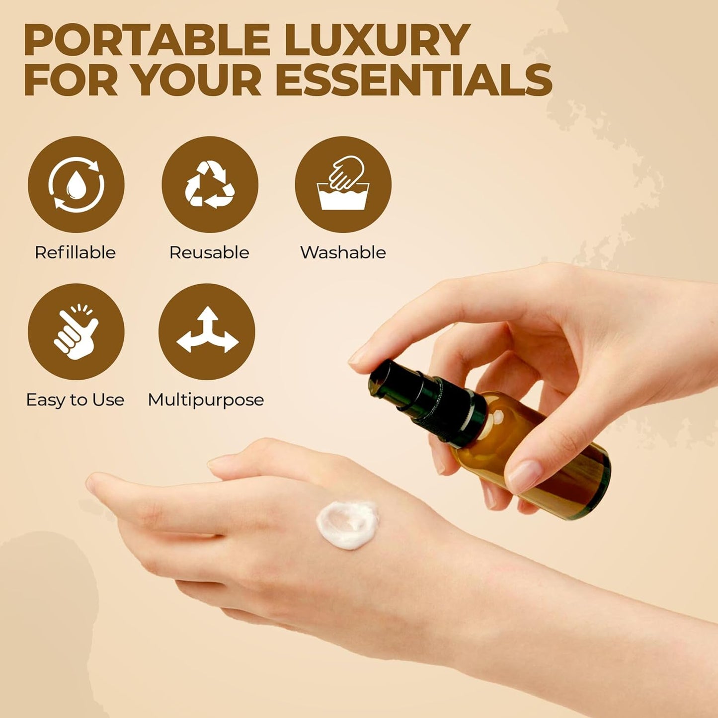 30ml Amber Glass Pump Bottles - 3 Pack Refillable Containers for Lotion & Essential Oils