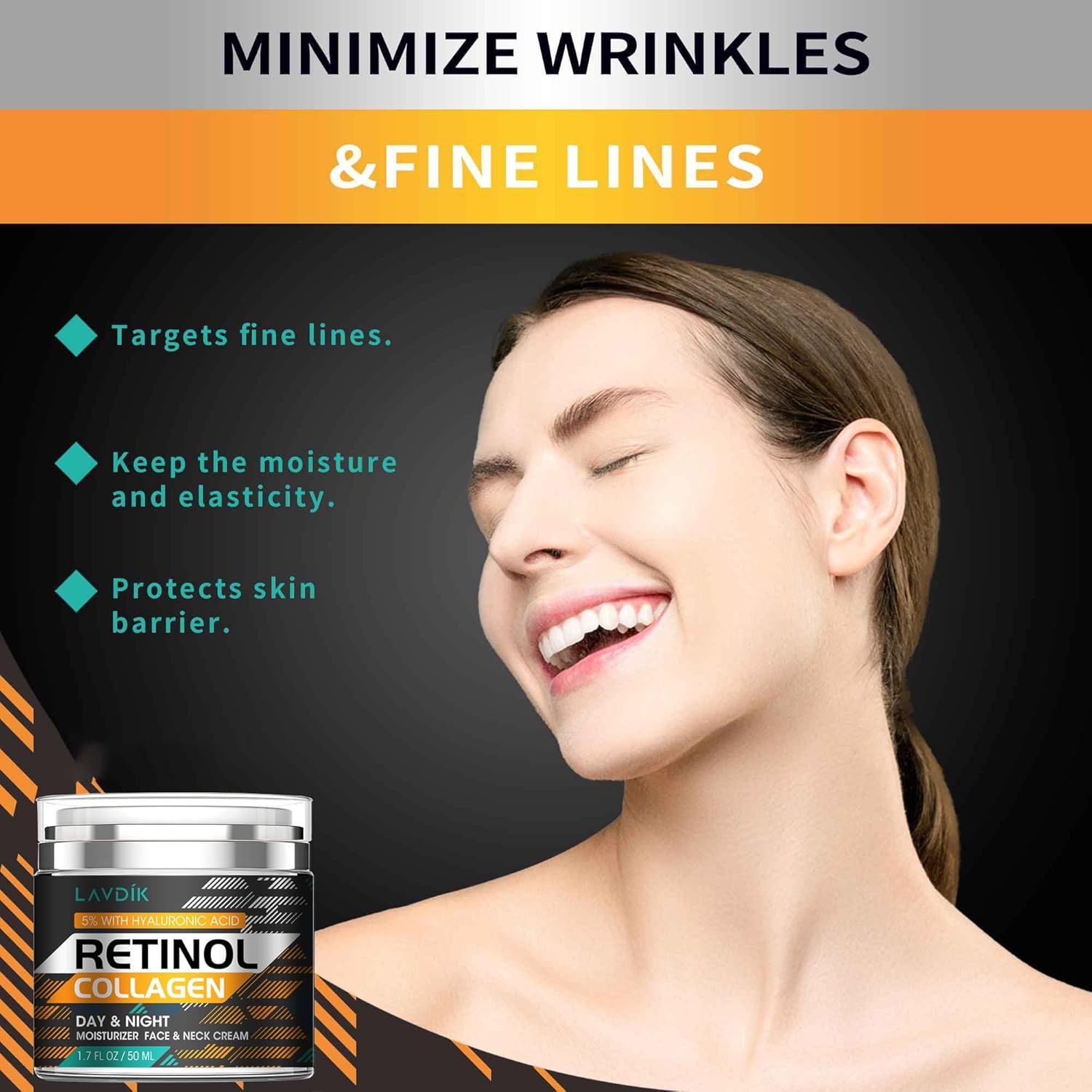 Retinol Cream for Face with Hyaluronic Acid, Moisturizer Anti Aging Collagen Cream for Women and Men, Reduce Wrinkles, Fine Lines, Day and Night,1.7 Fl Oz