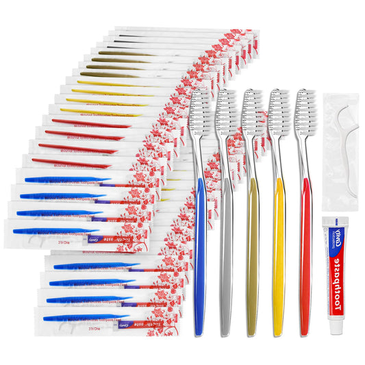Disposable Toothbrushes with Toothpaste and Floss Individually Wrapped, 5 Colors Bulk Toothbrush and Toothpaste 10g, Dental Floss Pick, Travel Toothbrush Set for Homeless,Air Bnb/Hotel/Guest (20)