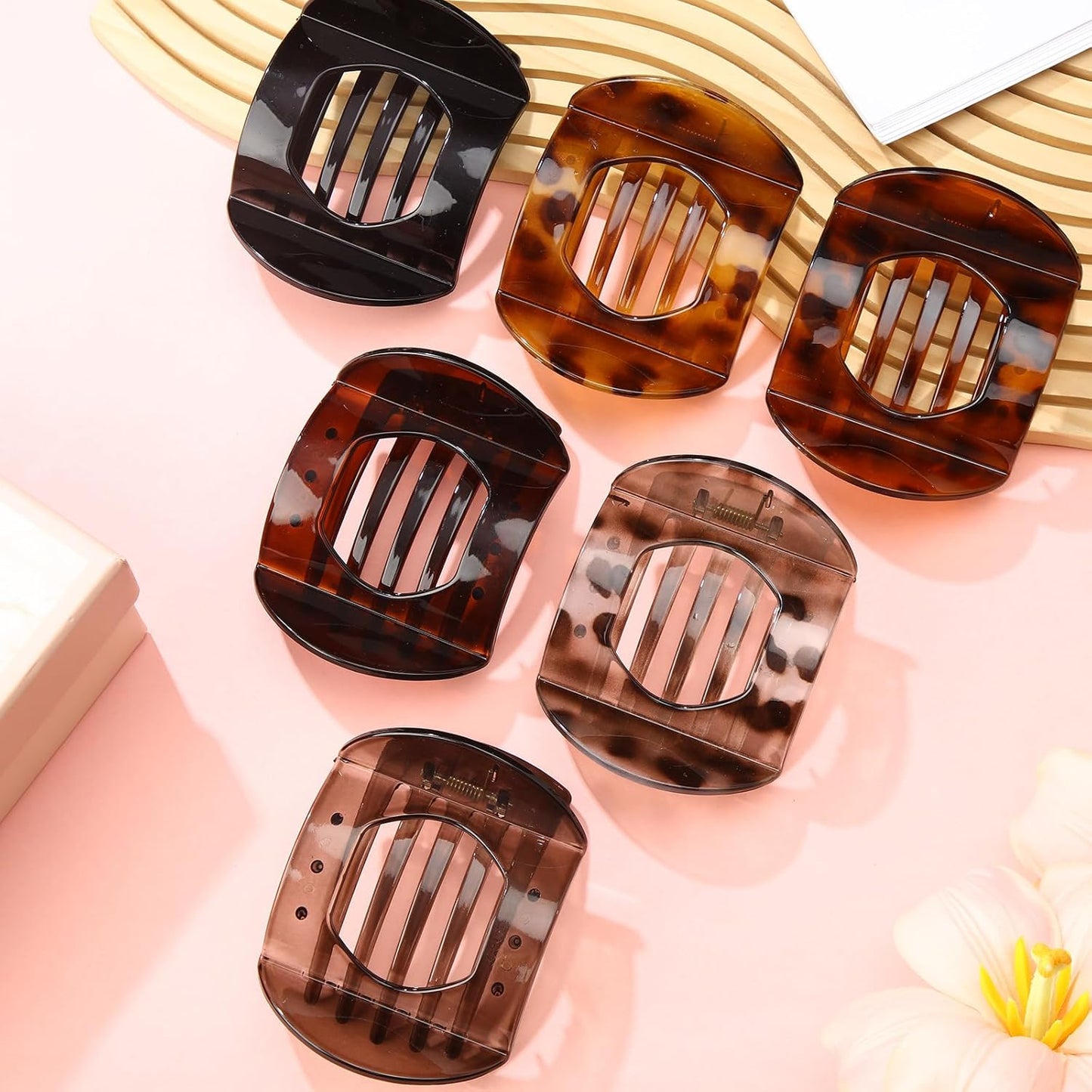 Large Tortoiseshell French Claw Clips - 6 Pack Strong Hold Hair Accessories for Women & Girls