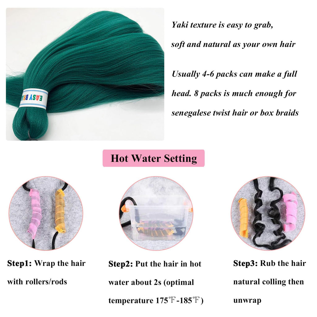UPruyo Teal Green Braiding Hair Pre Stretched Prestretched Braiding Hair 26 Inch Kanekalo Braiding Hair Extensions for Braiding Box Braids Knotless Micro Jumbo Synthetic Braiding Hair 6 Packs