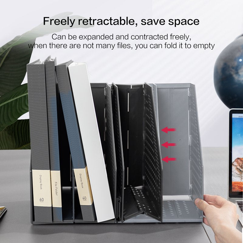 Collapsible Magazine File Holder Desk Organizer with 4 Compartments - Black
