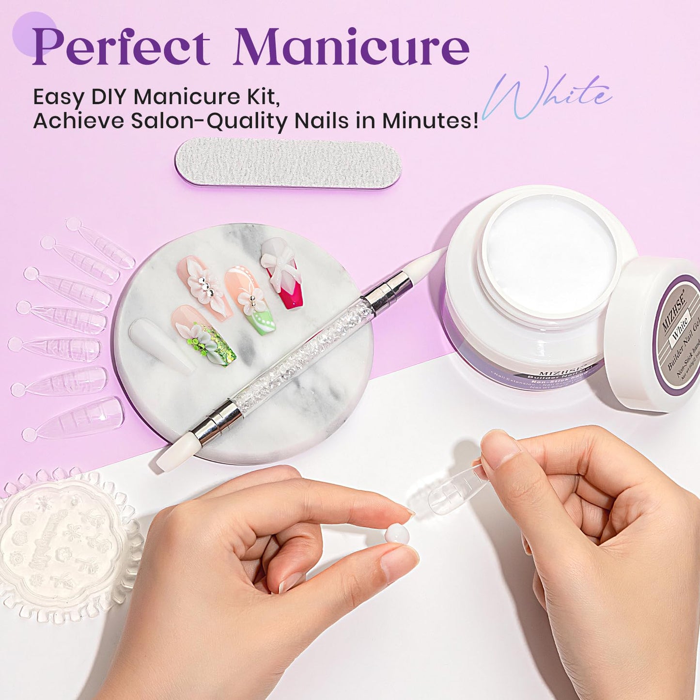 MIZHSE Solid Builder Gel for Nails, 60g White 3D Gel Nail Art Sculpture Gel Non-Sticky Carving Nail Extension Soak Off UV LED Hard Gel for Nail Salon Home DIY Manicure