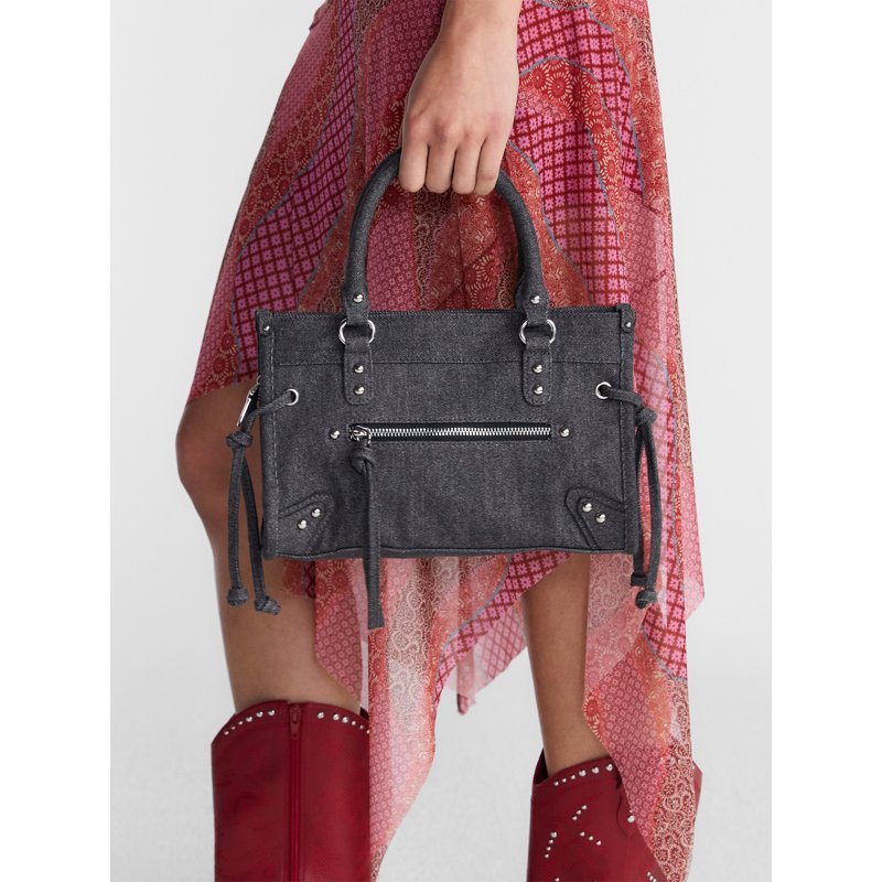 Women's Square Tote Bag with Removable Crossbody Strap, Grey