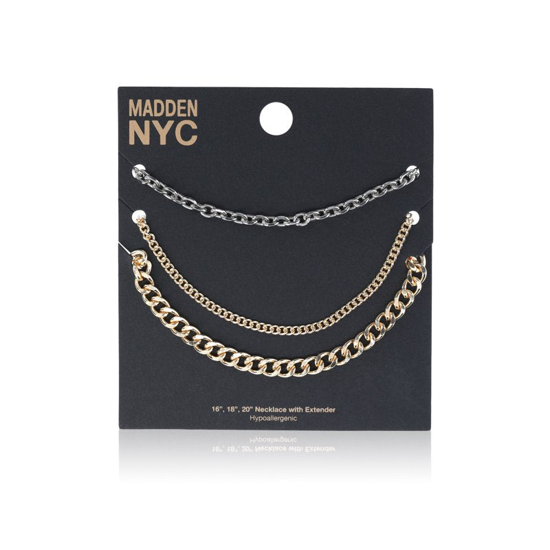 Women's Fashion Chain Necklace Set - 3 Piece Two-Tone Mixed Metal