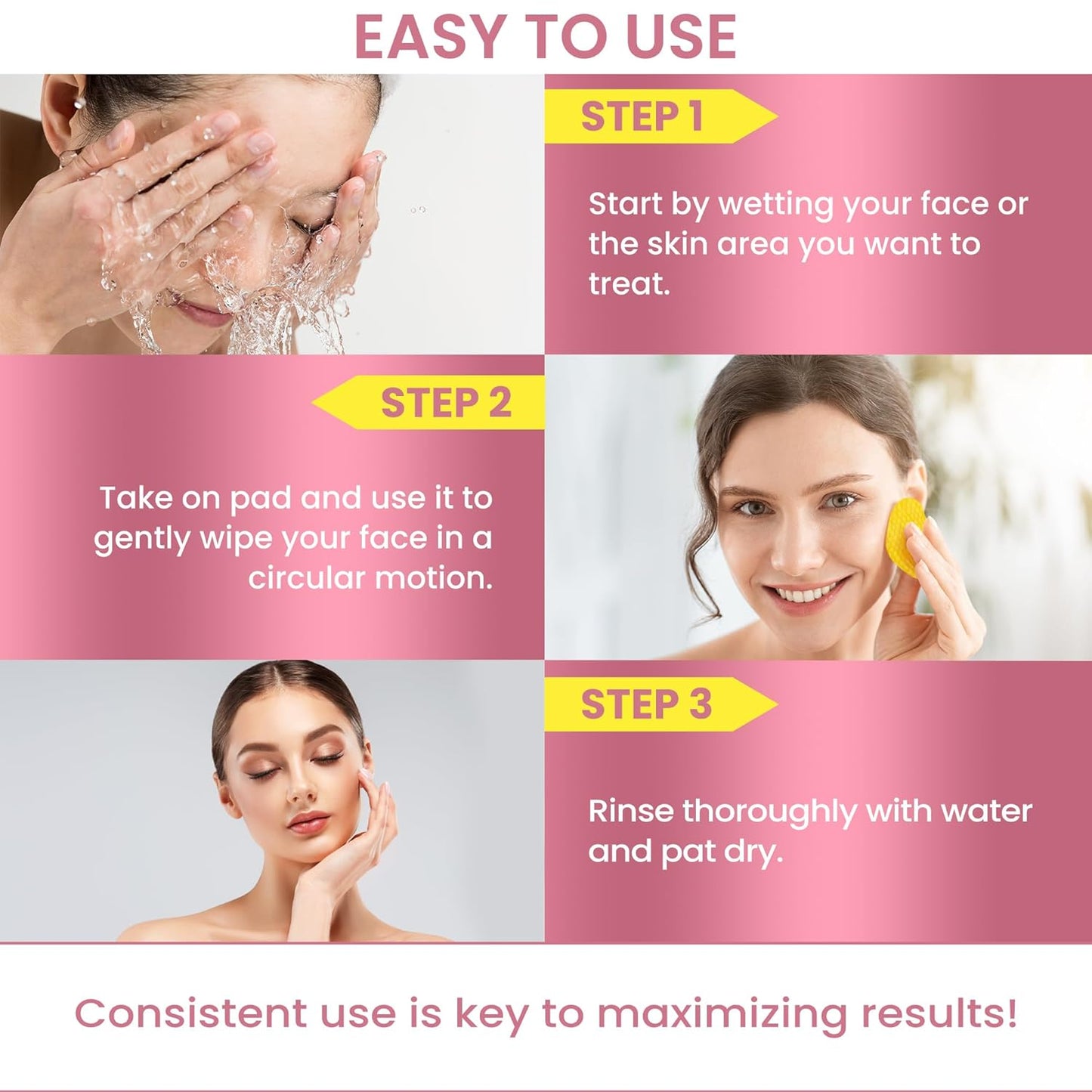 Turmeric & Kojic Acid Cleansing Pads for Dark Spots - Hydrating & Plumping - 50 Pads