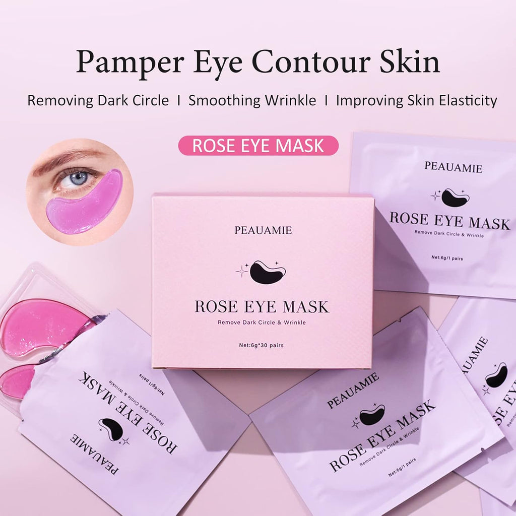 Under Eye Patches Gold and Hyaluronic Acid for puffy eyes,Rose Eye Masks for Dark Circles and Puffiness skin care Smooth Wrinkles products 30 Pairs