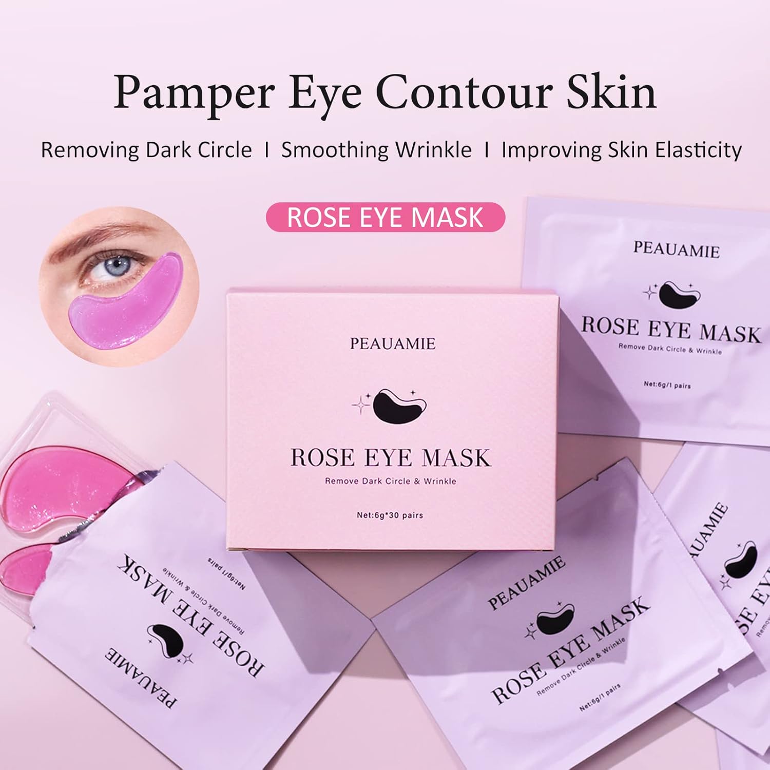 Under Eye Patches Gold and Hyaluronic Acid for puffy eyes,Rose Eye Masks for Dark Circles and Puffiness skin care Smooth Wrinkles products 30 Pairs