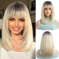 OUFEI Ombre Blonde Bob Wig With Bangs Short Straight Wig For Women Synthetic Hair Wigs for Daily Party Cosplay Wear