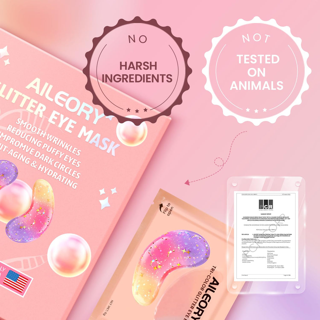 Under Eye Patches (24 Pairs) - New Tri-color Glitter Eye Gel Pads for Dark Circles Puffy Eyes,Under eye Bags,Wrinkles|Natural Collagen Under Eye Mask Patches, Gel Under Eye Patches