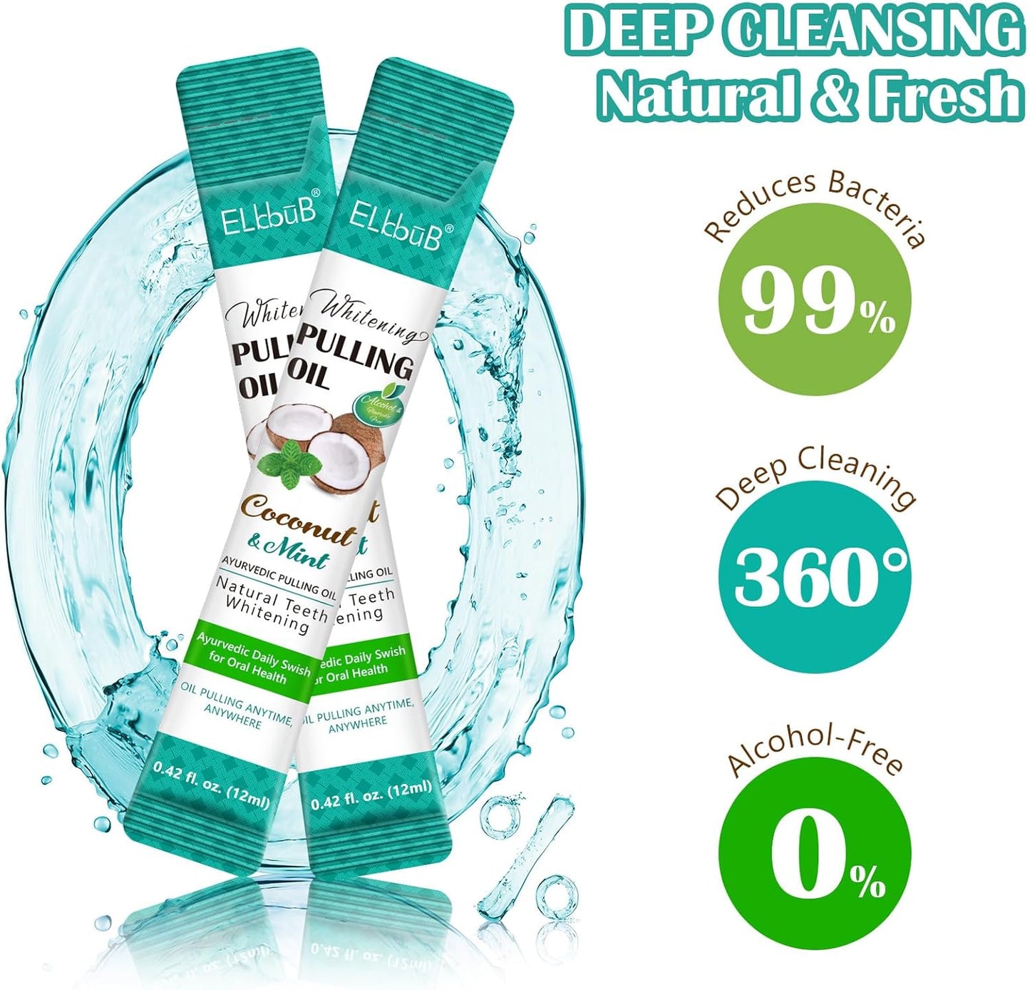 Ayurvedic Coconut Oil Pulling Mouthwash with Mint & Tongue Scraper - 8 Fl. Oz for Fresh Breath & Healthy Gums