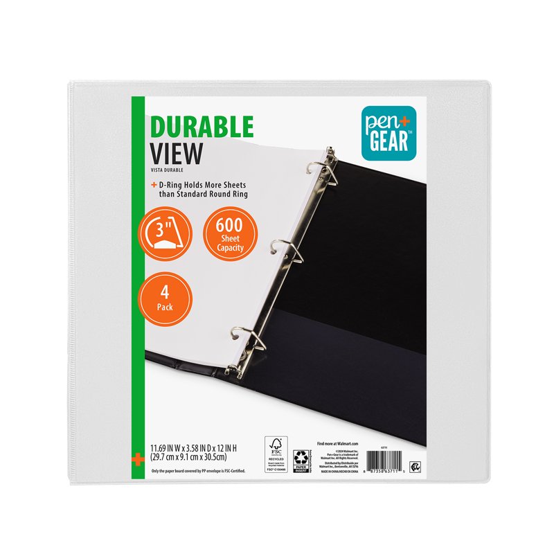 3-Ring Binder Set - 4 Durable View Office & School Organizers, White