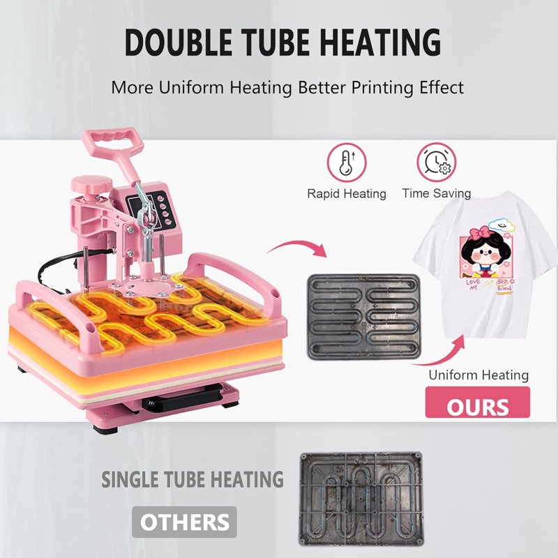 15x12 Inch Heat Press Machine for Sublimation T-Shirts Hats Mugs and Tumblers - 8-in-1 Pink