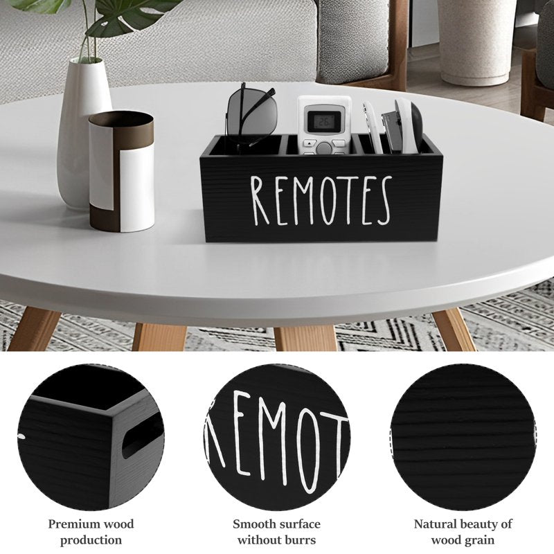 Wooden Remote Control Holder with 3 Compartments for Living Room Nightstand