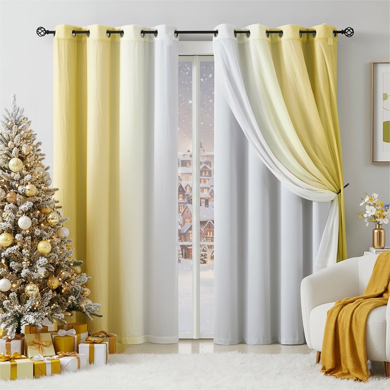 Blackout & Sheer Layered Curtains Set - Window Panels, 52x63 Inches, Multiple Colors