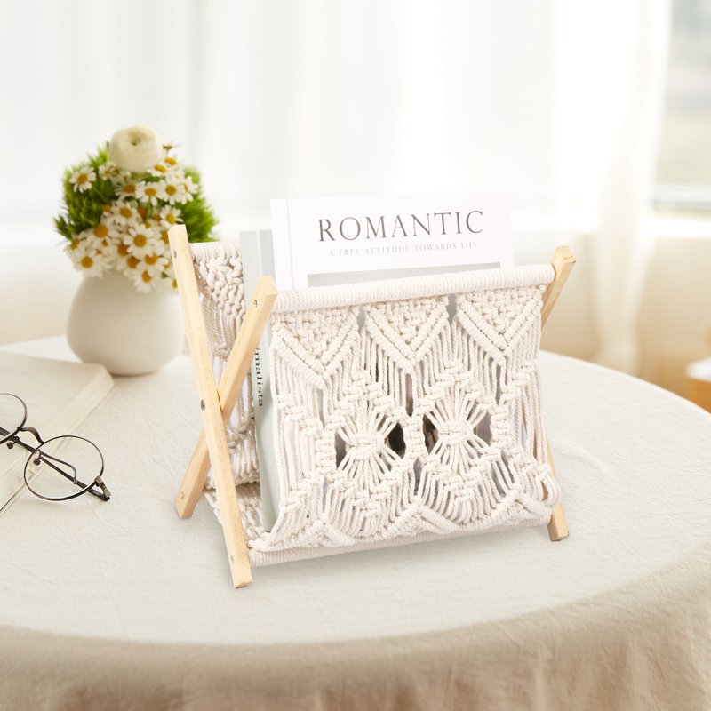 Bohemian Macrame Magazine Rack - Foldable Stand for Living Room Storage