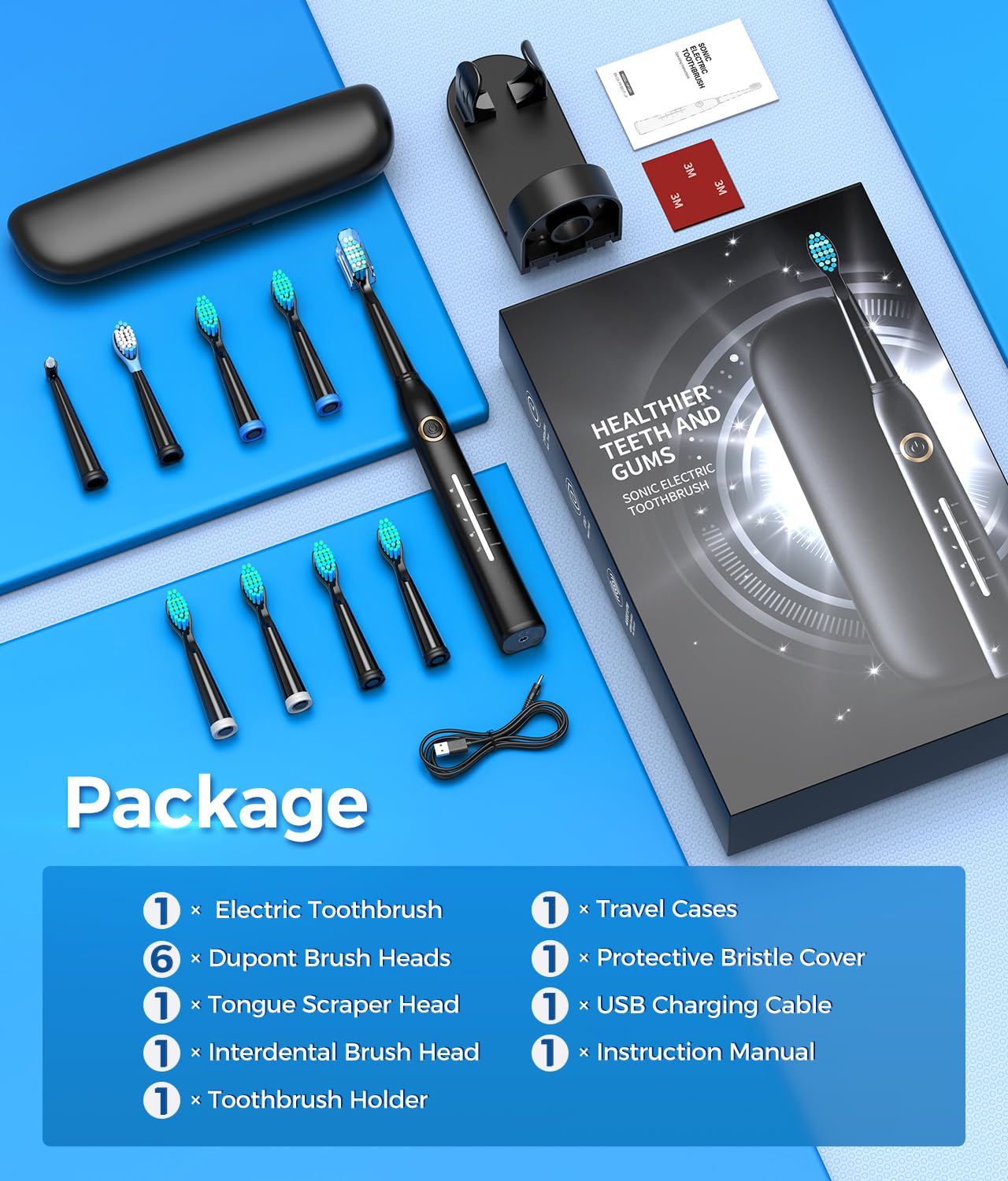 TEETHEORY Electric Toothbrush with Travel Case, Sonic Toothbrush for Adults with 8 Brush Heads for 2-Year Use, 40000 VPM Deep Clean Rechargeable Toothbrushes Last 30 Days with 5 Modes