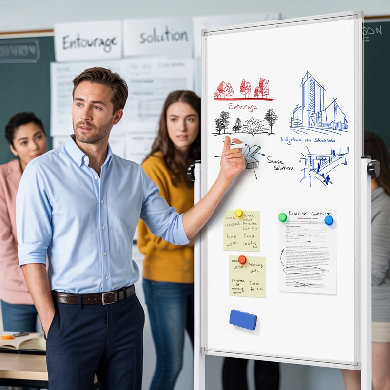 36x24 Inch Magnetic Whiteboard with Height Adjustment & Rolling Stand