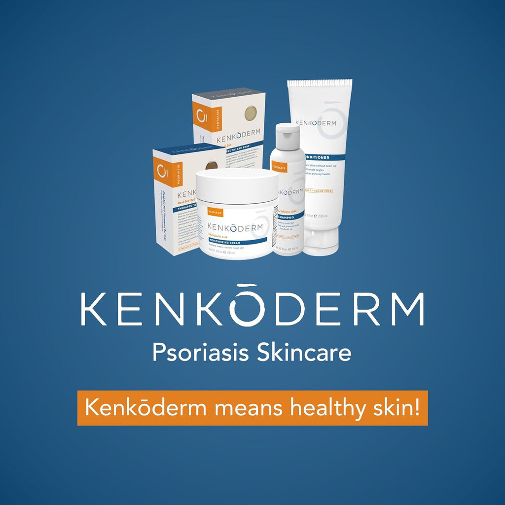 Kenkoderm Psoriasis Dead Sea Mud Soap with Argan Oil & Shea Butter, Natural Exfoliating Body & Face Cleanser for Sensitive Skin, Fragrance & Color-Free, 4.25 Ounce, 1 Bar