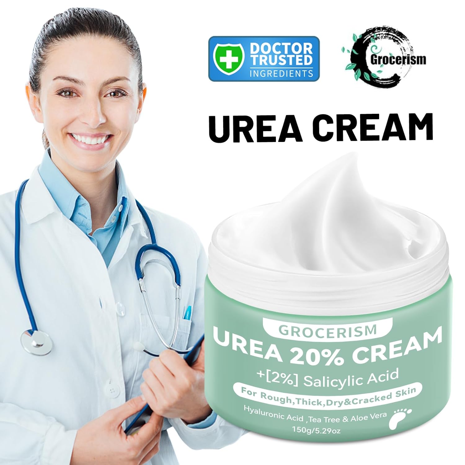 Urea Cream 40 Percent For Feet Plus 2% Salicylic Acid 5.29 oz || Foot Cream and Hand Cream Maximum Strength with Hyaluronic Acid,Tea Tree,and Aloe Vera For Deep Moisturizes,Callus Remover