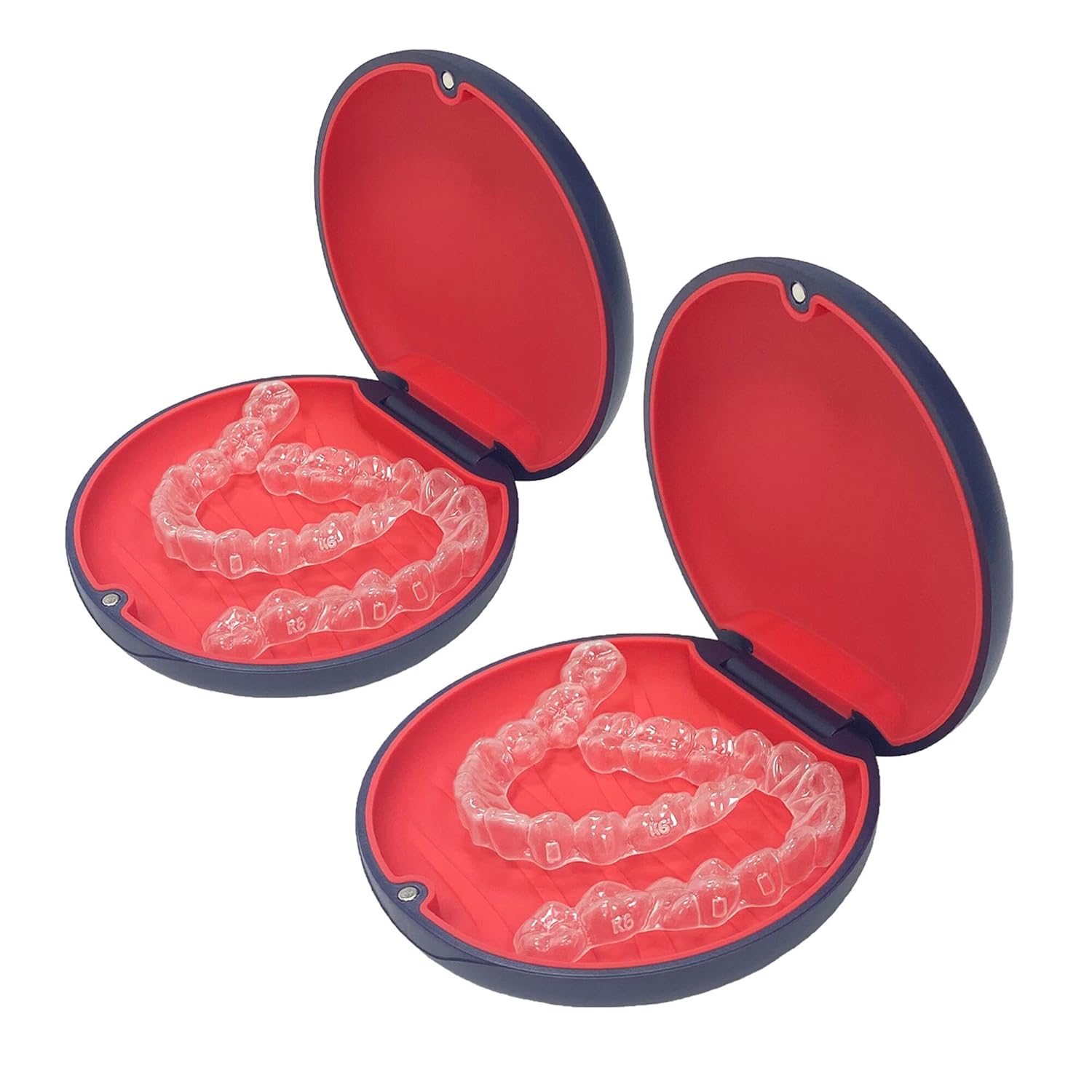 Retainer Case,Cute Slim Aligner Case Compatible with Invisalign,Customized Magnetic Closure Orthodontic Retainer Case (2 Pack Black + Blue Silicone)