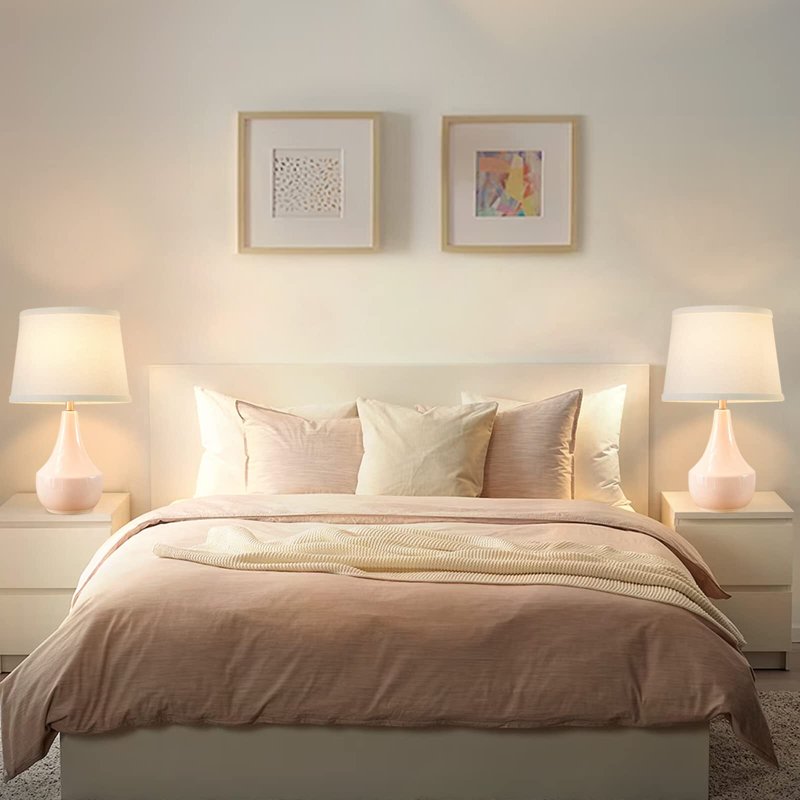 Set of 2 Modern Ceramic Table Lamps with Fabric Shades - Nightstand & Living Room Lighting