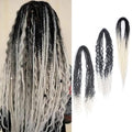 Lounoke 24 Inch Double Ended Dreadlock Extensions Sets, 20 Strands 3 In 1 Mixed Synthetic Dreads Extensions, Gray to White Straight&Curly&Boho Handmade Dreads Hippie Style Dreadlocks for Woman