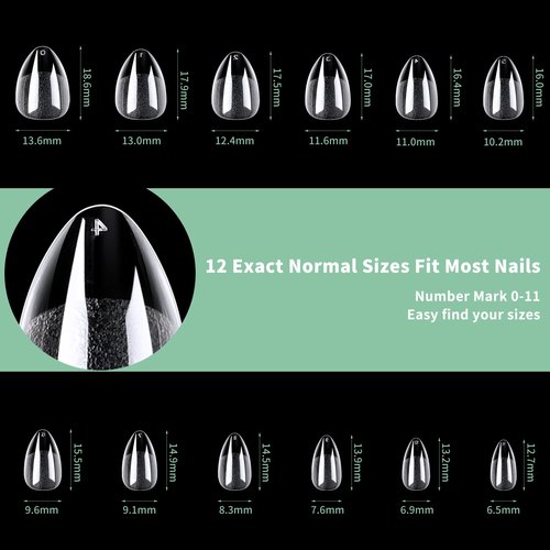 Extra Short Almond Nail Tips, 216pcs Acrylic Fake Nails Soft Gel X Nail Tips, Full Cover Pre-Shaped Matte Clear Press on Nails for Extension, Diy at Home Manicure 12 Sizes
