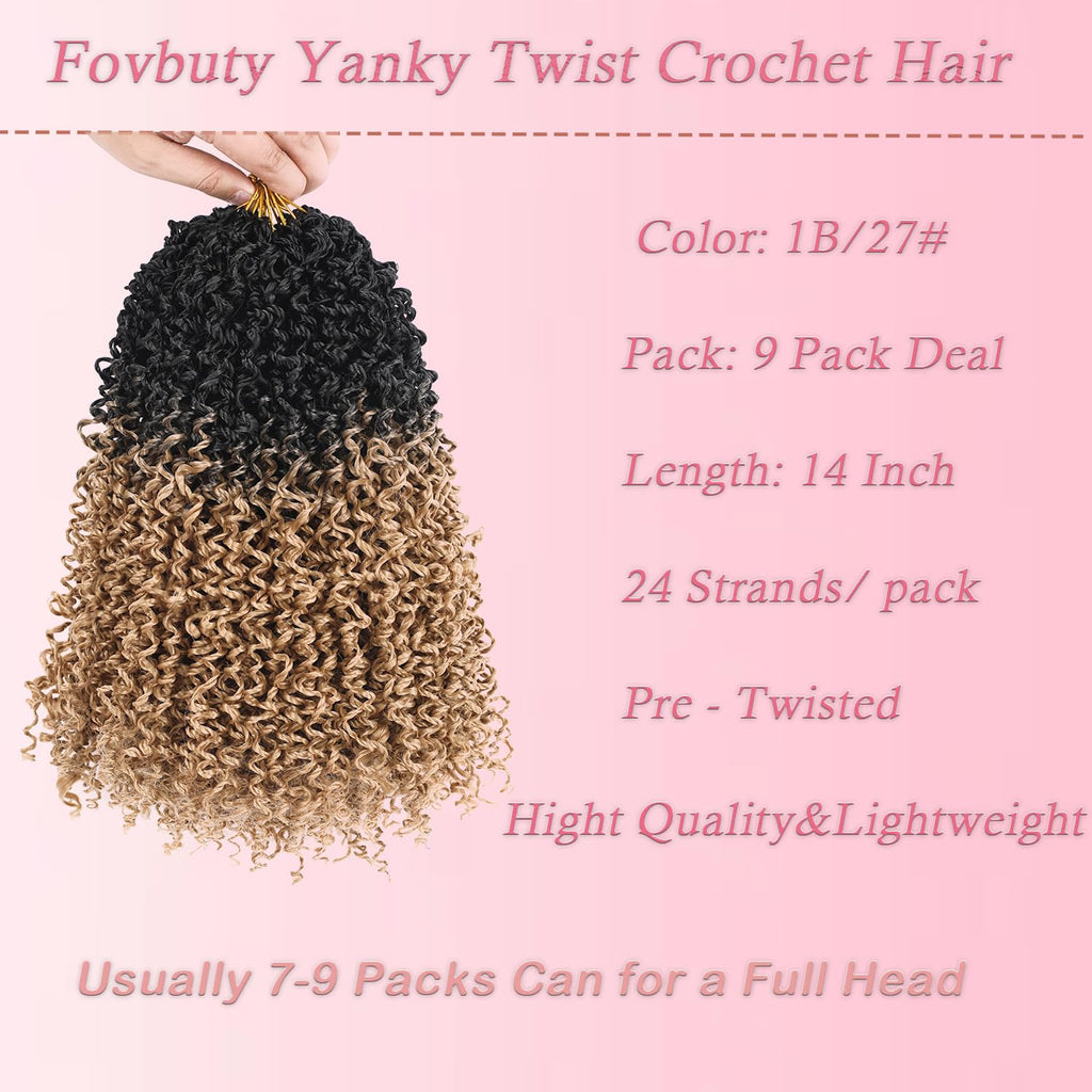 Yanky Twist Crochet Hair 14 Inch 9 Packs Passion Twist Crochet Hair Pre-twisted Fluffy Mini Crochet Twists Hair Crochet Braids Hair 1B/27#