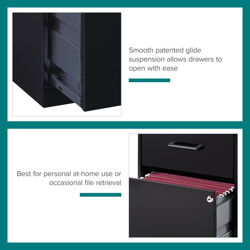 18-Inch Deep 2-Drawer Metal File Cabinet in Black for Office & Home