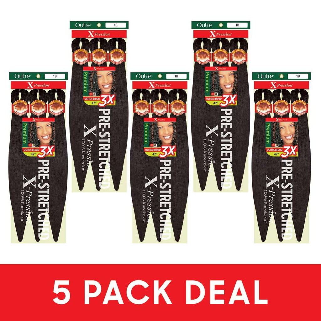 [5 PACK DEAL] Outre X-PRESSION Ultra Braid Pre-streteched Braid 42" 3X (5 Packs, Shocking Pink)