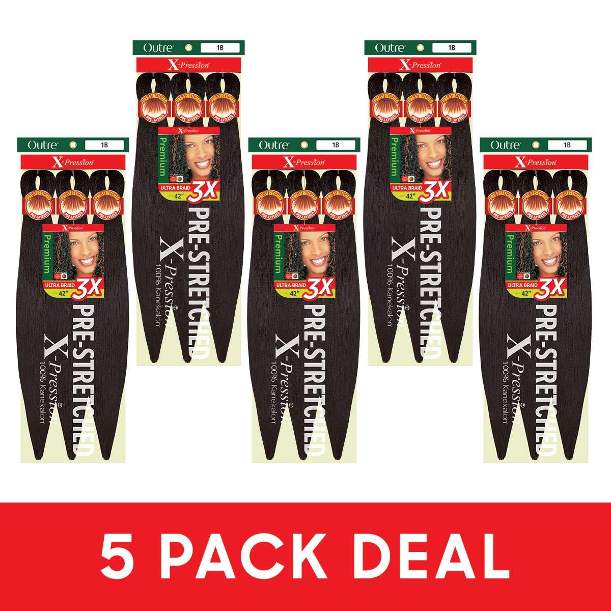 [5 PACK DEAL] Outre X-PRESSION Ultra Braid Pre-streteched Braid 42" 3X (5 Packs, Shocking Pink)