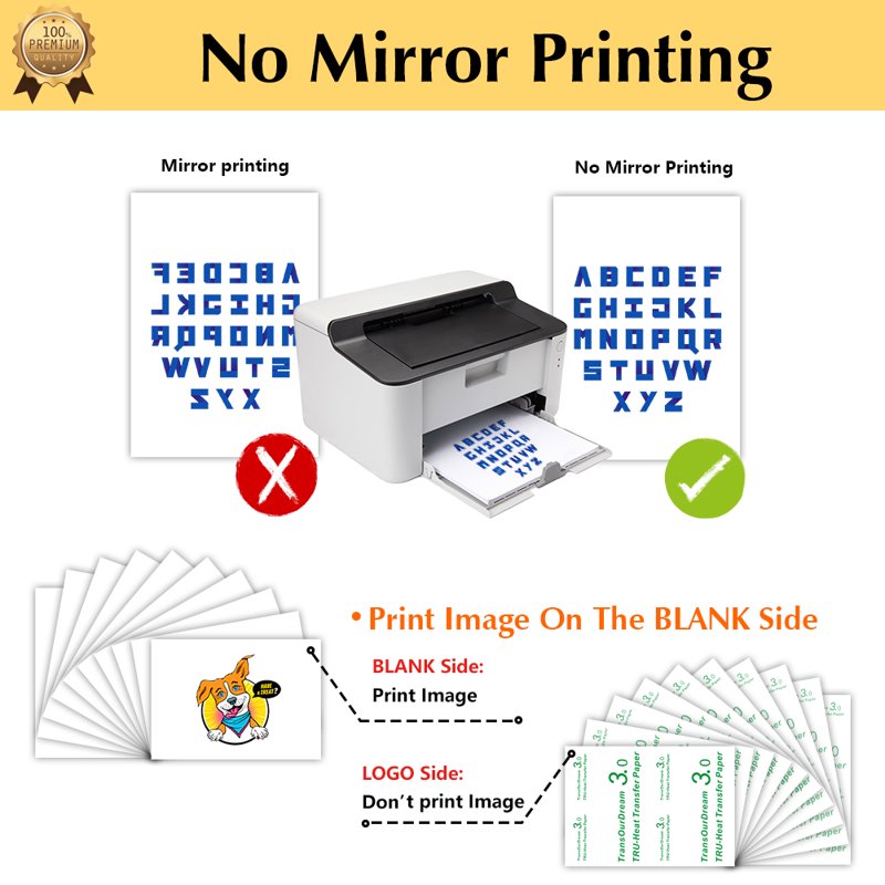 Heat Transfer Paper for Laser & Inkjet Printers - 8.5x11 Inch, 20 Sheets for Light & White T-Shirts